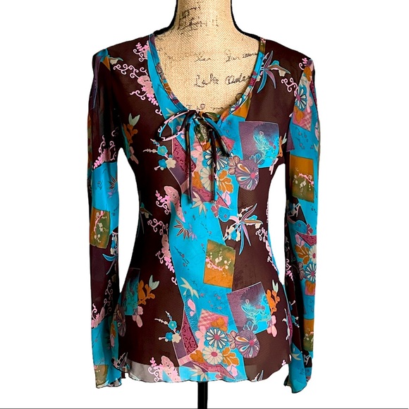 KLD Open Shoulder Sheer Tunic Blouse Small - Picture 11 of 16